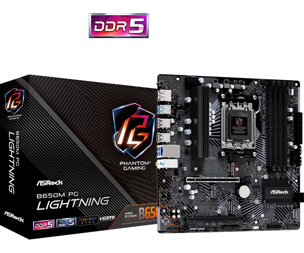 ASRock B650M PG Lightning, AMD B650 Mainboard - Socket AM5, DDR5 pamatplate, mātesplate