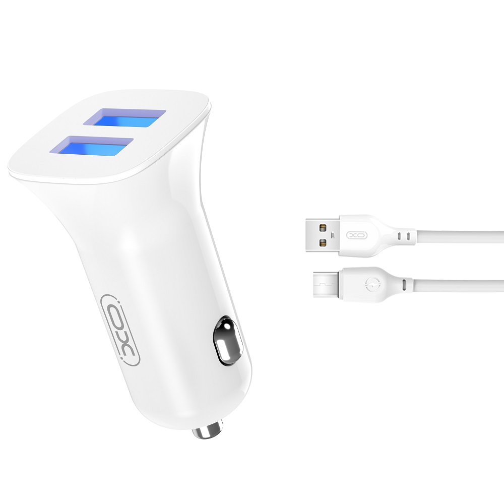 XO TZ10 Auto lādētājs 2x USB / 2,4A + USB-C kabelis iekārtas lādētājs