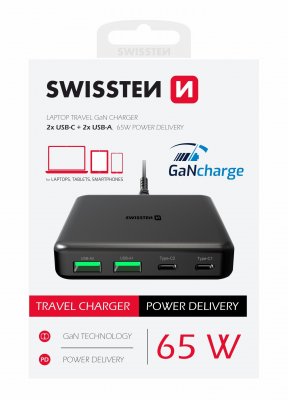 Swissten Desktop GaN Charger Adaperis 2x USB-C /  2x USB / 65W iekārtas lādētājs