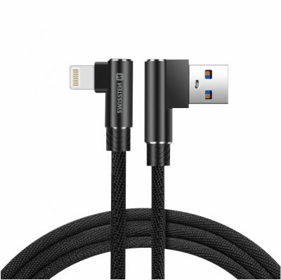 Swissten Pītais L Tipa Universāls Quick Charge 3.1 USB uz Lightning Datu un Uzlādes Kabelis 1.2m Melns USB kabelis