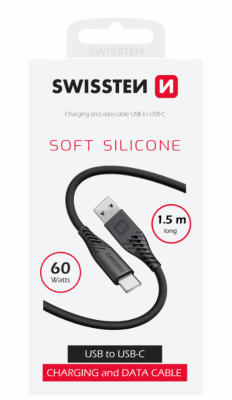 Swissten Soft Silicone Kabelis USB / USB-C / 1.5m / 60w USB kabelis