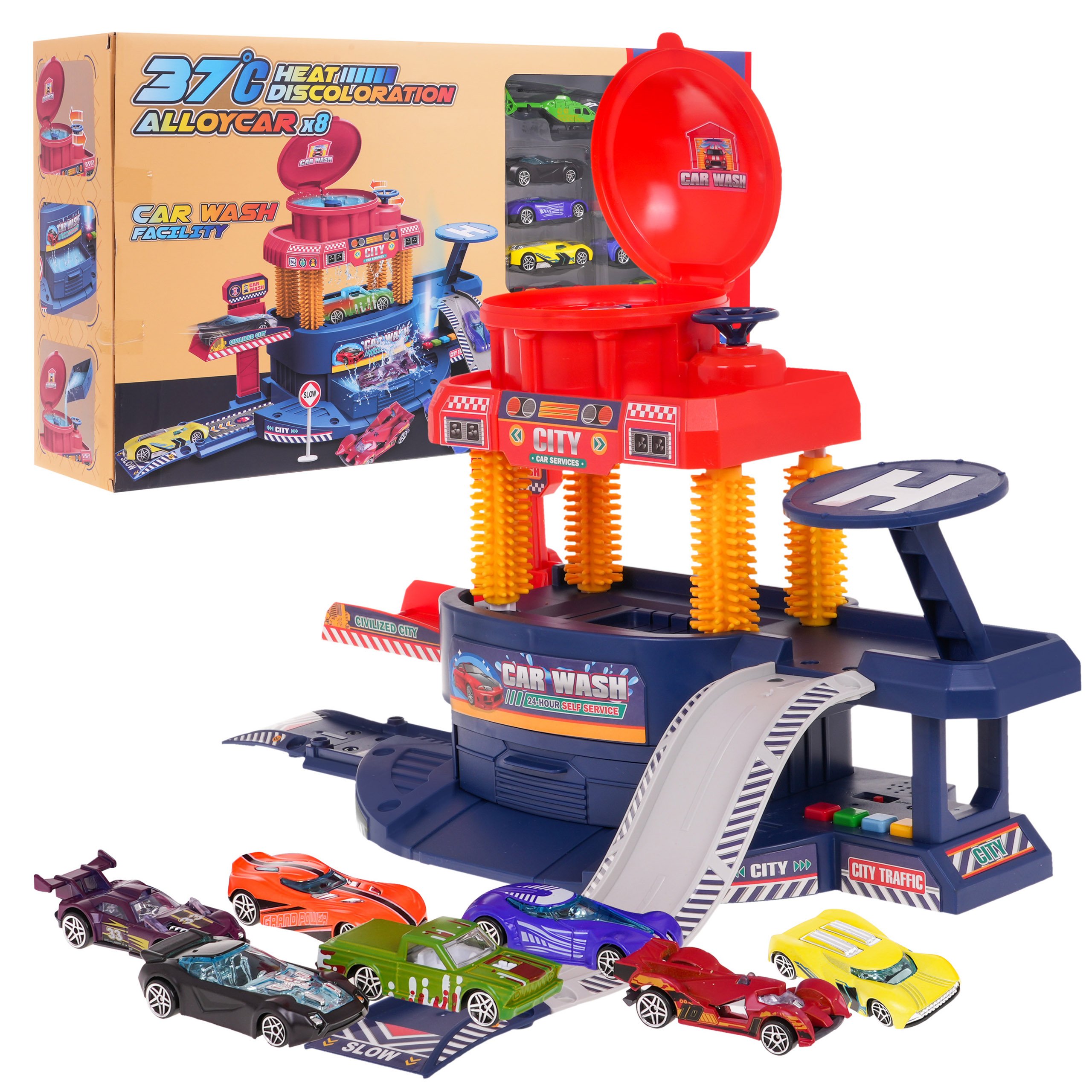 RoGer Automazgātava + 10 Rotaļu mašīnas ar Krāsu maiņu ZPG.660-S16 (4752168121481) bērnu rotaļlieta