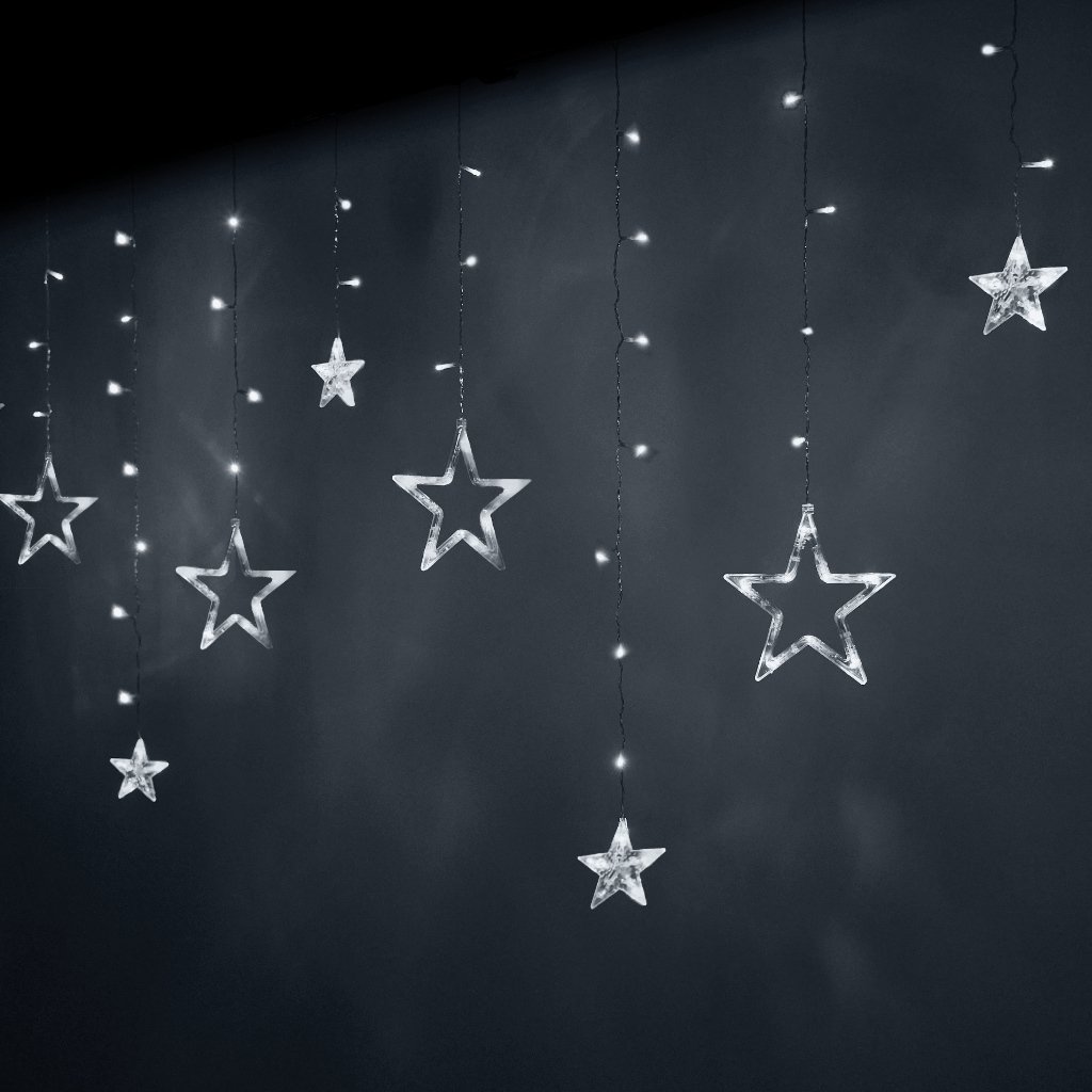 RoGer LED Apgaismoti Aizkari Zvaigzni 2,5m / 138LED Auksti-balts RO-4280-1 (5903039743502)
