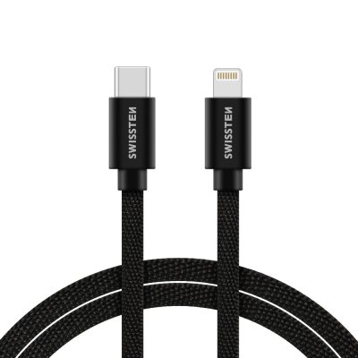 Swissten Textile Universāls Quick Charge 3.1 USB-C uz Lightning Datu un Uzlādes Kabelis 2m Melns USB kabelis