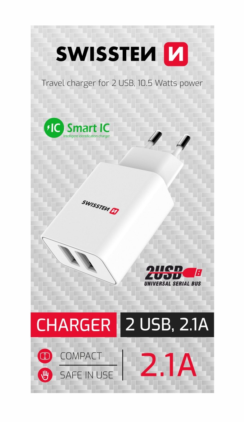 Swissten Smart Travel Charger Tīkla Lādētājs 2x USB 2.1A 22034000BOX (8595217478107) iekārtas lādētājs