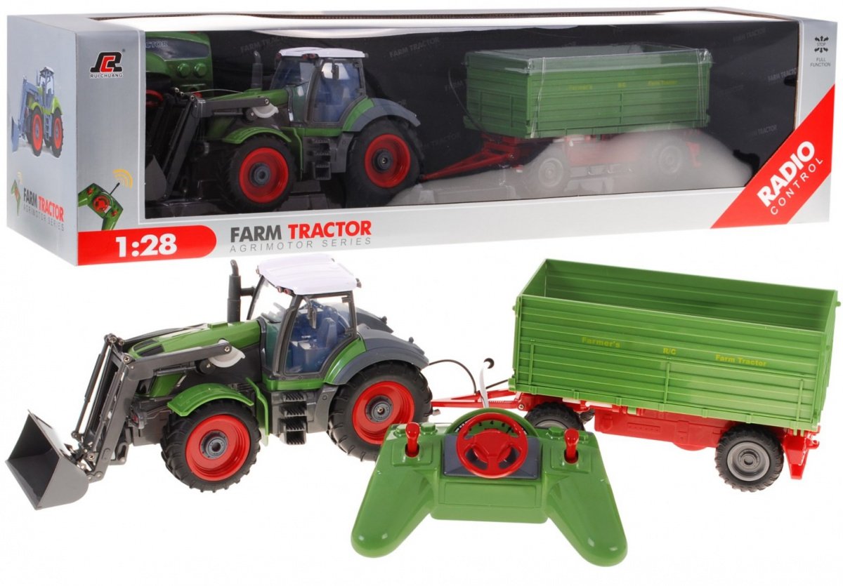 RoGer Lauksaimniecības Traktors ar piekabi 1:28 ZRC.QY8301AG (5903864900941) Radiovadāmā rotaļlieta