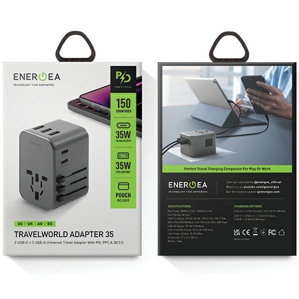 Energea TravelWorld USB-C PD Universālais Adapteris Lādētājs 35W TWA35-GUN (6957879461699) iekārtas lādētājs