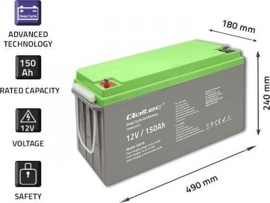 QOLTEC 53078 Deep Cycle Gel battery 12V 150Ah UPS aksesuāri