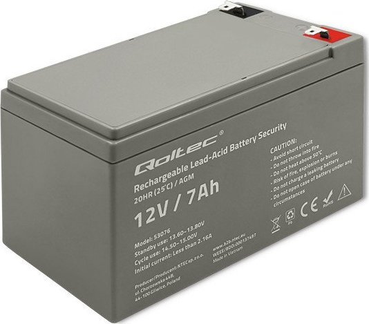 QOLTEC 53076 AGM battery 12V 7Ah UPS aksesuāri
