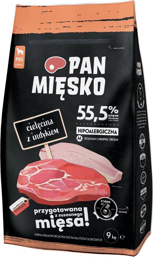 Pan Miesko Cielecina z indykiem chrupki M 9kg 10861132 (5905342292333) barība suņiem