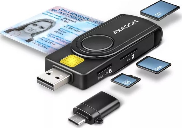 AXAGON CRE-SMP2A USB Smart Card & SD/microSD/SIM Card PocketReader karšu lasītājs