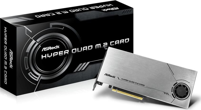 ASROCK HYPER QUAD M.2 CARD PCIE GEN4X16 NVME 4XM.2 64GB/S   IN pamatplate, mātesplate