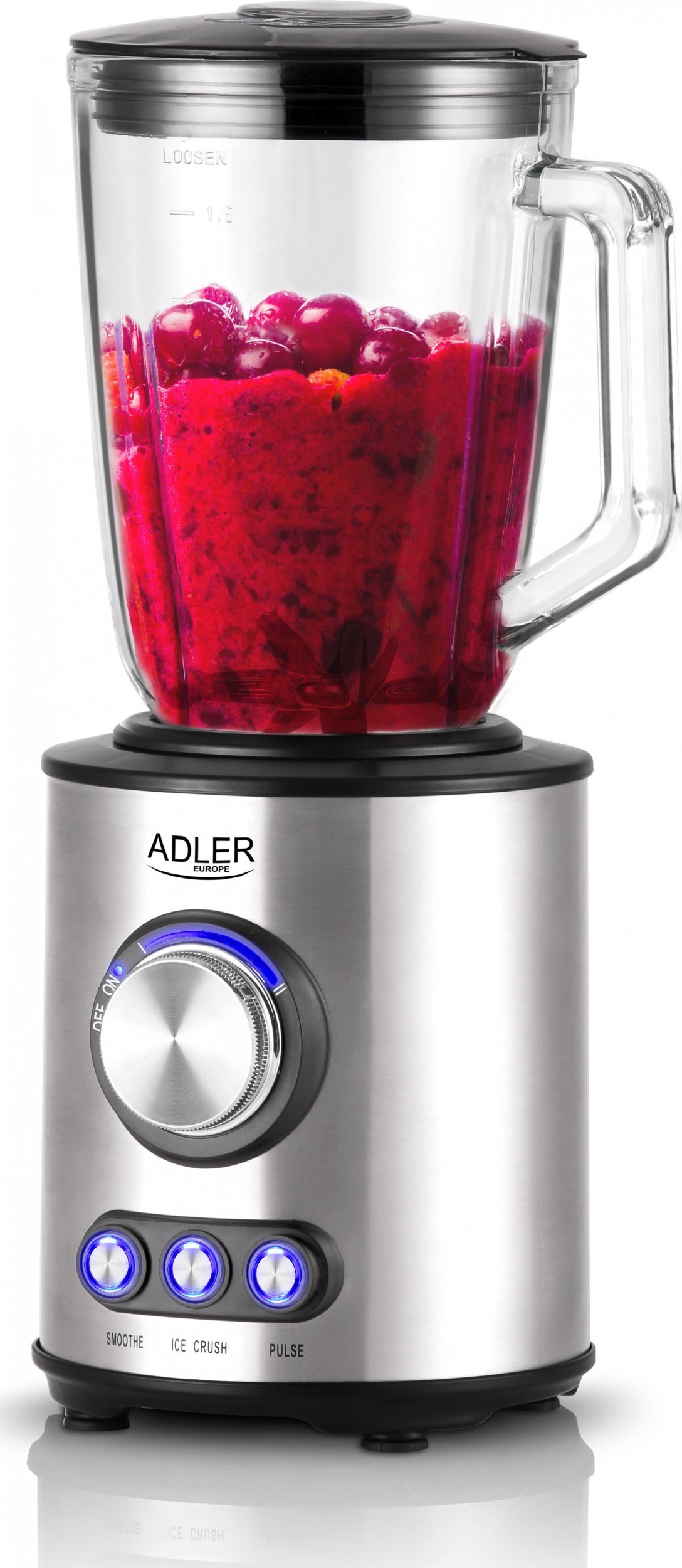 Adler Blender AD 4078 Stand, 1700 W, Material jar(s) Glass, 1.5 L, Ice crushing, Stainless steel 5902934835763 Blenderis