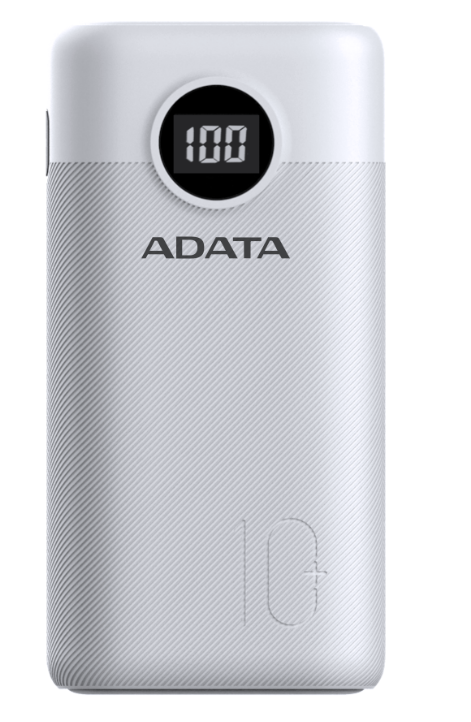ADATA Power bank P10000QCD 10000 mAh, Li-Polymer, White Powerbank, mobilā uzlādes iekārta