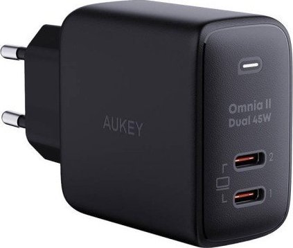 Ladowarka Aukey Ladowarka sieciowa Aukey PA-B4T, 2xUSB-C, 45W (czarna) iekārtas lādētājs