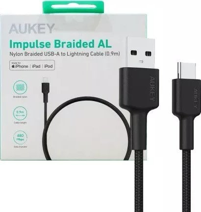Kabel USB Aukey USB-A - USB-C 0.9 m Czarny (CB-CD30 BK) USB kabelis