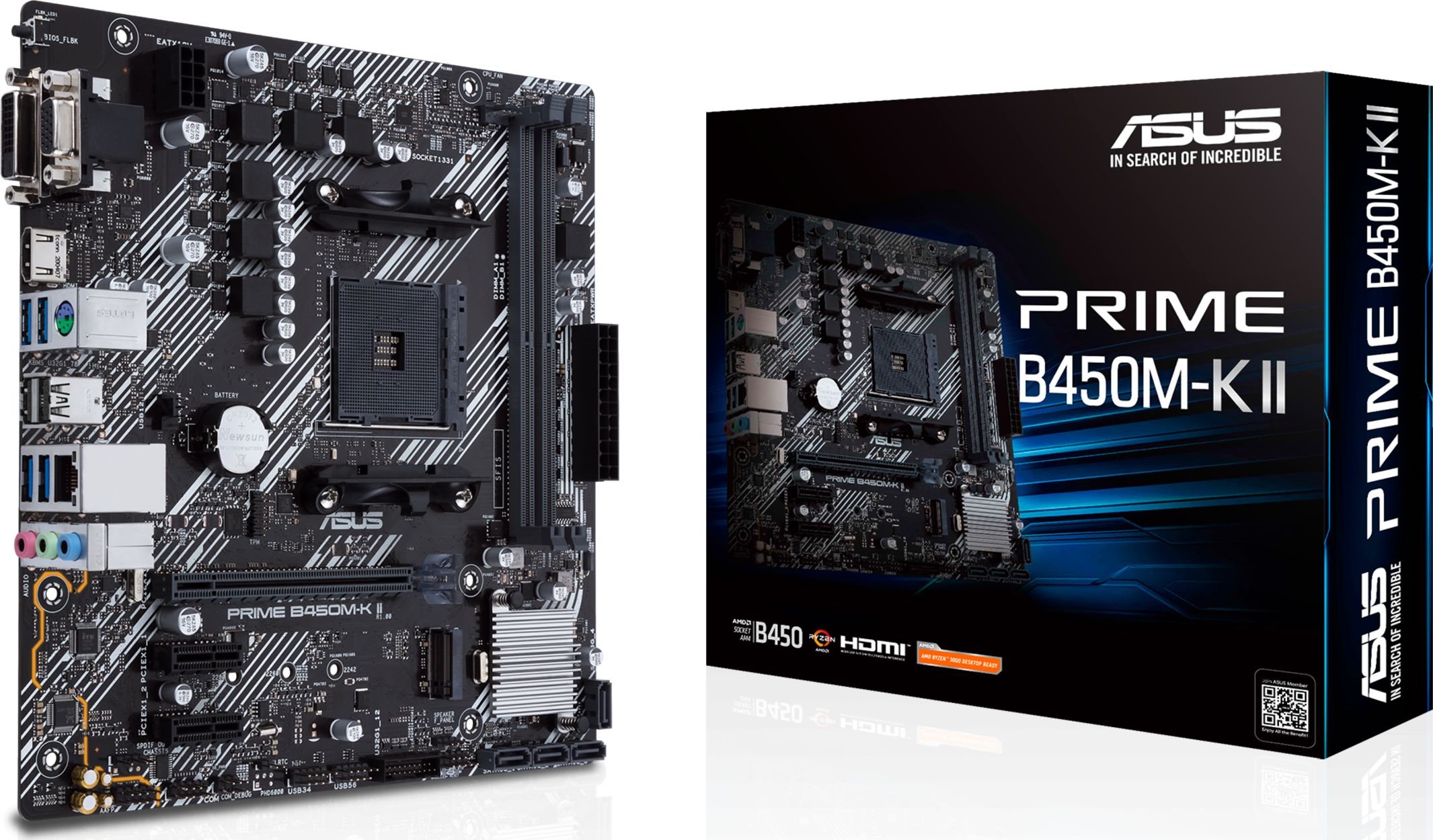 Asus PRIME B450M-K II Memory slots 2, Chipset AMD B, Processor AMD, Micro ATX, DDR4, Processor socket AM4 pamatplate, mātesplate