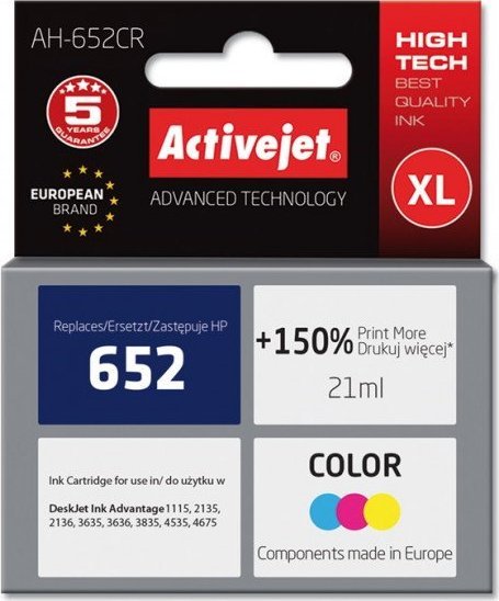 Activejet AH-652CR ink for Hewlett Packard 652 F6V24AE toneris