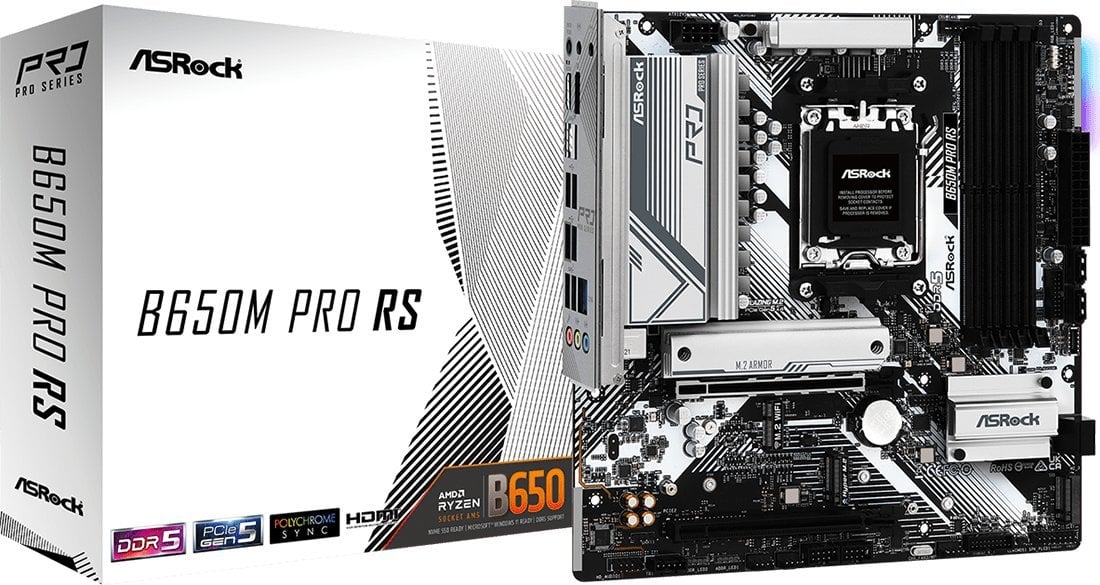 ASRock B650M Pro RS, AMD B650 Mainboard - Socket AM5, DDR5 pamatplate, mātesplate