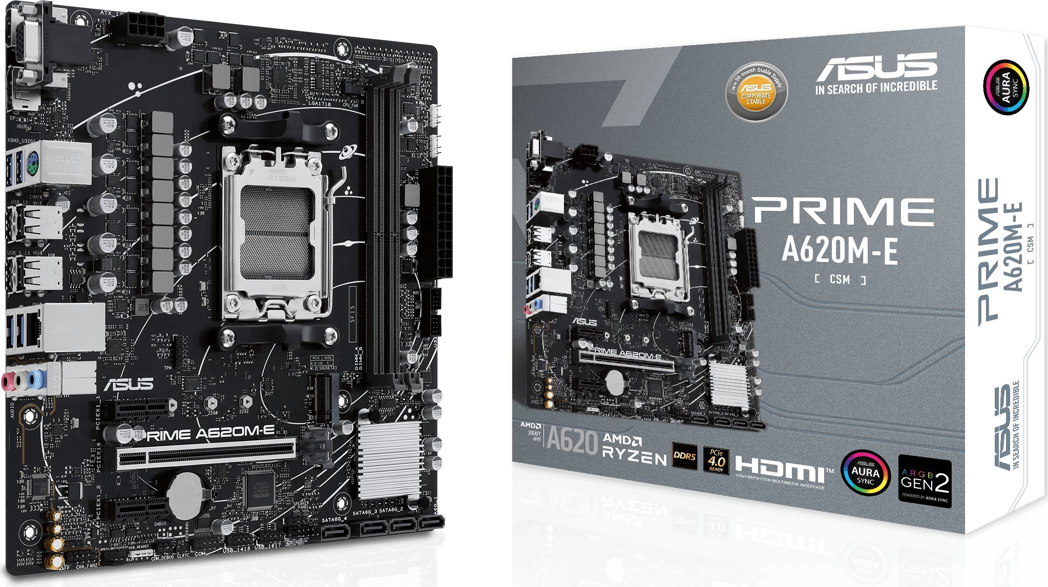 ASUS PRIME A620M-E-CSM AM5 DDR5 mATX MB pamatplate, mātesplate