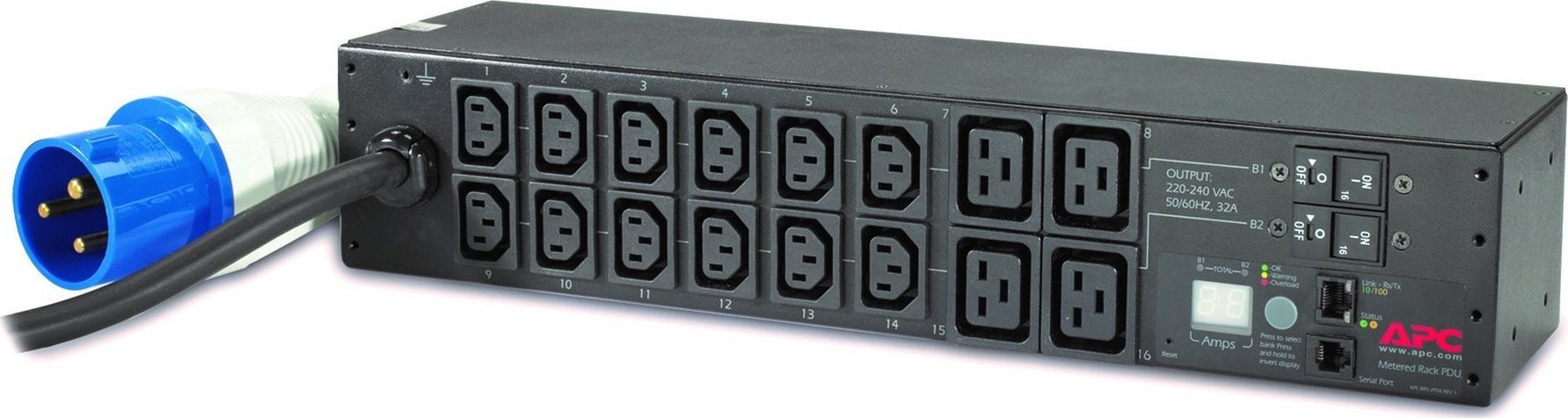 APC RACK PDU, METERED, HORIZONTAL 2U, 32A, 230V, INPUT IEC-309 32A, (12)C13 (4)C19,3.6M CORD Serveru aksesuāri