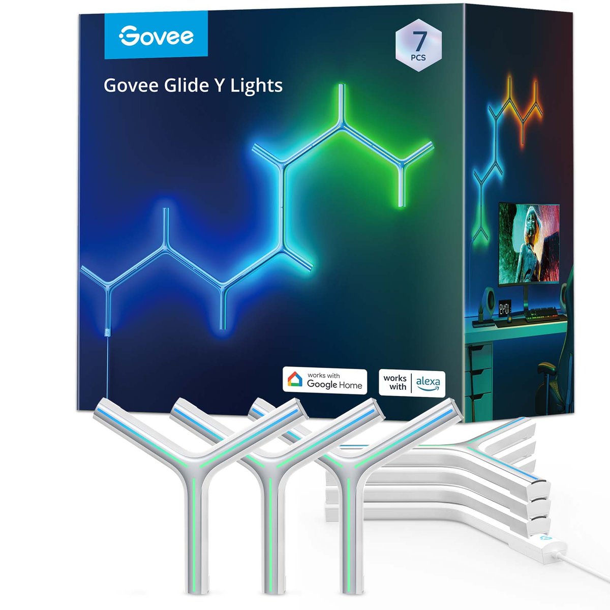 Govee H6065 Y Shape Light Panel 7-pack | LED Lighting | RGBIC, 2.4GHz Wi-Fi, Bluetooth spēļu aksesuārs