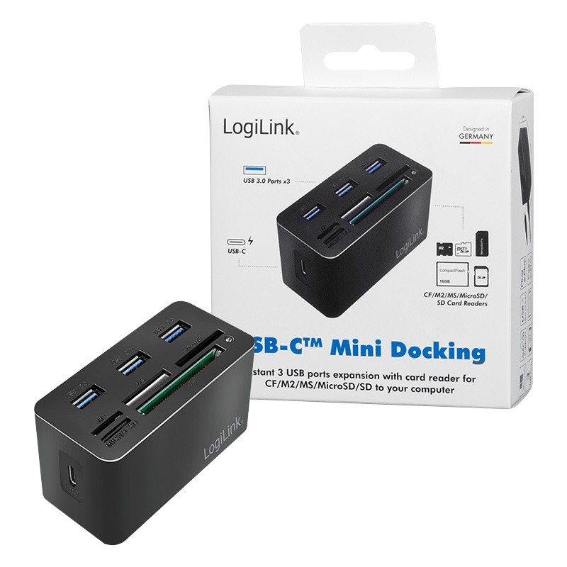 USB3.2 Gen 1 docking sta tion, 8-port, mini,blac karšu lasītājs