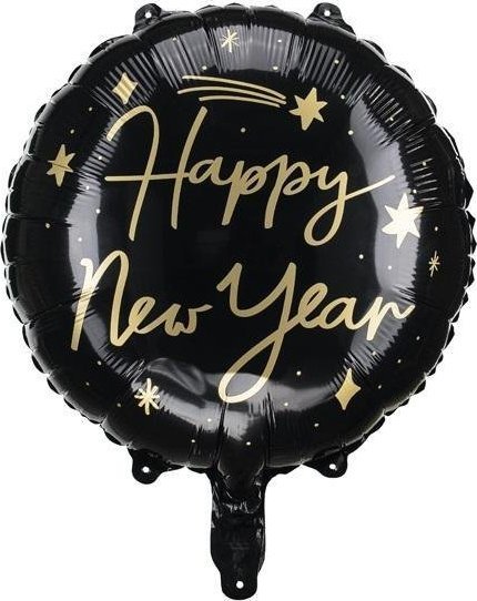 PartyDeco Balon foliowy Happy New Year 45 cm czarny 511447 (5904555007741)