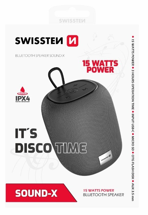 Swissten SOUND-X Bluetooth Portatīvs Bezvadu Skaļrunis USB / Micro SD / 15W / AUX pārnēsājamais skaļrunis