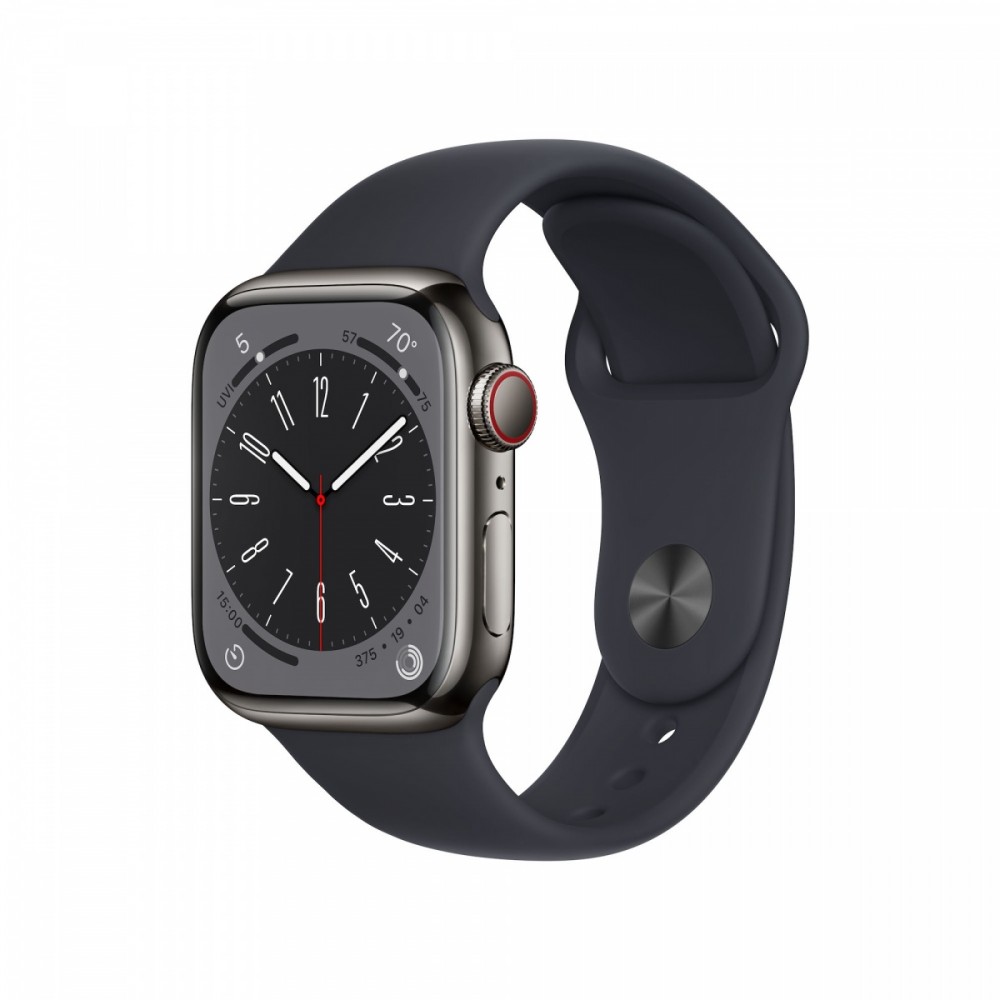 Apple Watch Series 8 GPS + Cellular 41mm Graphite Stainless Steel Case / Midnight Sport Band Regular Viedais pulkstenis, smartwatch