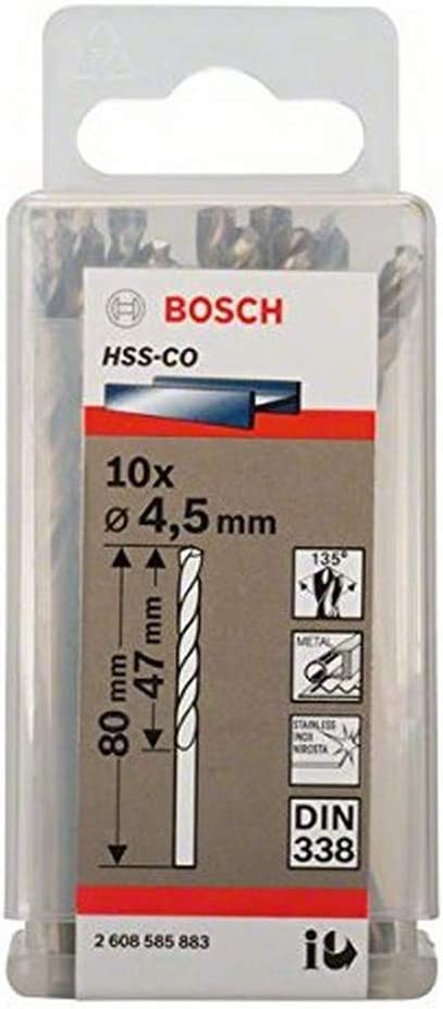 Bosch metal twist drill HSS-Co, DIN 338, 4.5mm (10 pieces, working length 47mm) 2608585883 (3165140521185)