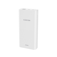 CANYON PB-2001, Power bank 20000mAh Li-poly battery, Input 5V/2A , Output 5V/2.1A(Max) , 144*69*28.5mm, 0.440Kg, white Powerbank, mobilā uzlādes iekārta