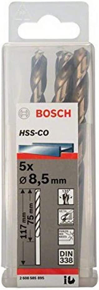 Bosch metal twist drill HSS-Co, DIN 338, 8.5mm (5 pieces, working length 75mm) 2608585895 (3165140521307)