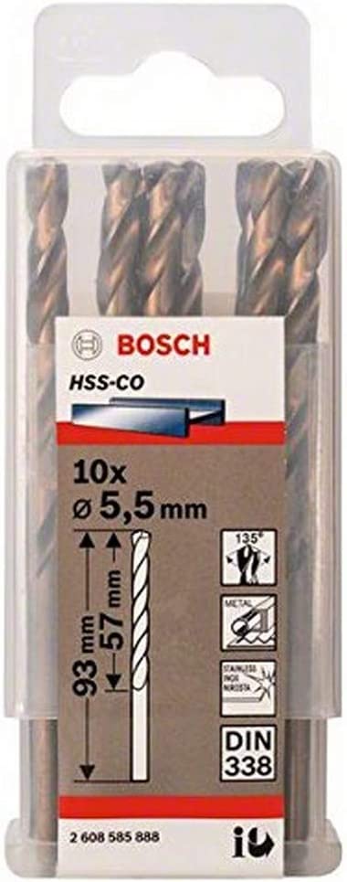 Bosch metal twist drill HSS-Co, DIN 338, 5.5mm (10 pieces, working length 57mm) 2608585888 (3165140521239)