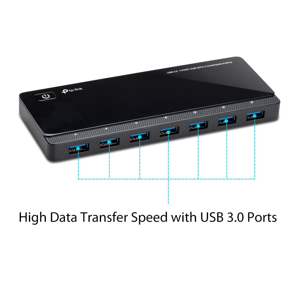 TP-Link UH720 7-port Hub USB 3.0 with 2 Charging Ports USB centrmezgli