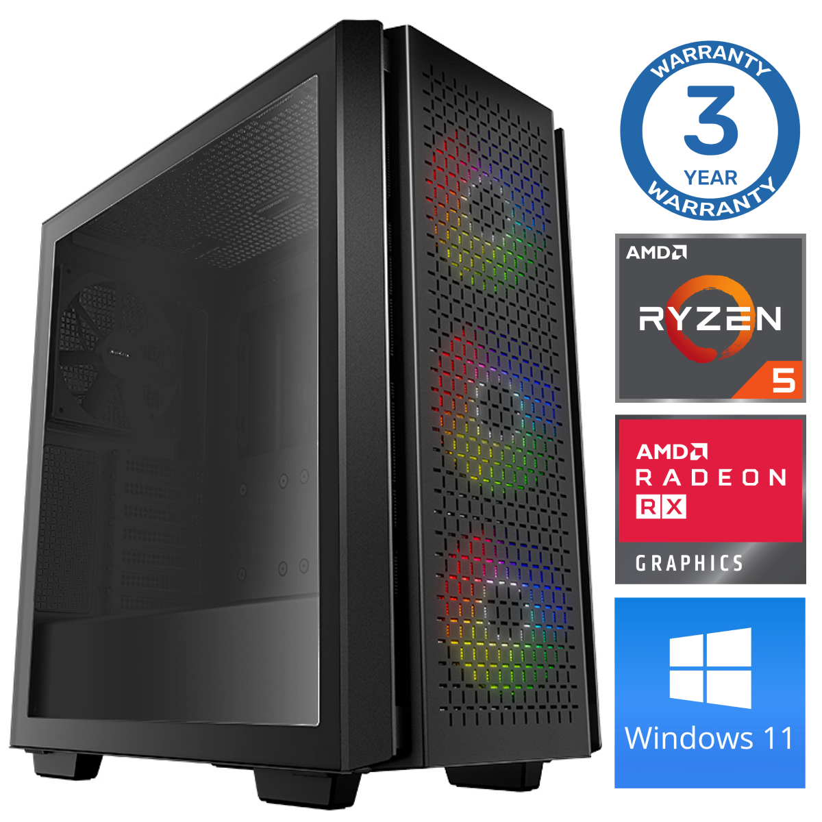 INTOP Ryzen 5 5500 32GB 1TB SSD M.2 NVME+2TB RX580 8GB WIN11Pro RW31051 (EAN411531051) dators