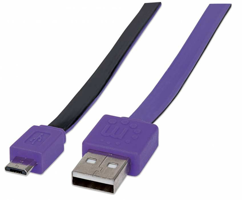 Manhattan Flat Hi-Speed USB 2.0 Cable A - Micro-B M/M 1m black/purple blister USB kabelis