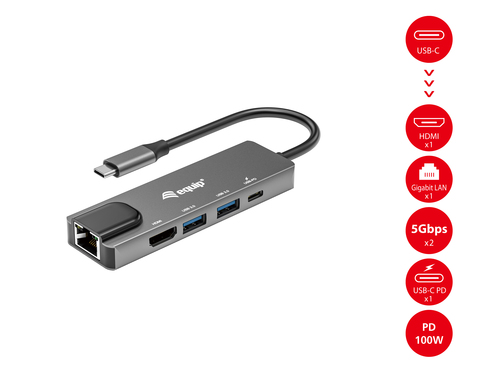 Equip Dock USB-C->HDMI,Gigabit LAN,2xUSB3.0,100WPD   0,25m dock stacijas HDD adapteri