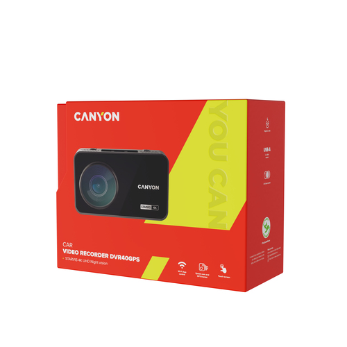 Canyon DVR40GPS, 3.0'' IPS(640x360), touchscreen, UHD 4K 3840x2160@30fps, WQHD 2.5K 2560x1440@60fps, NTK96670, 8 MP CMOS Sony Starvis IMX415 videoreģistrātors