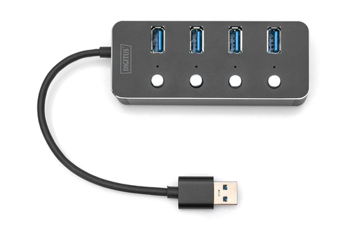 DIGITUS USB-C-Hub  4-Port 3.0->4xA3.0 1xC  intgr.Kabel  schw USB centrmezgli