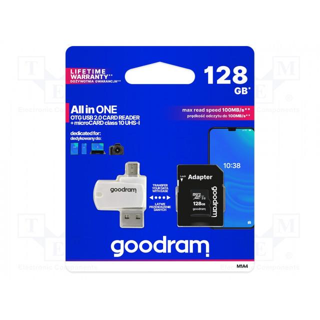 Goodram MicroSDXC 128GB Class 10 UHS I + Card reader + adapter atmiņas karte