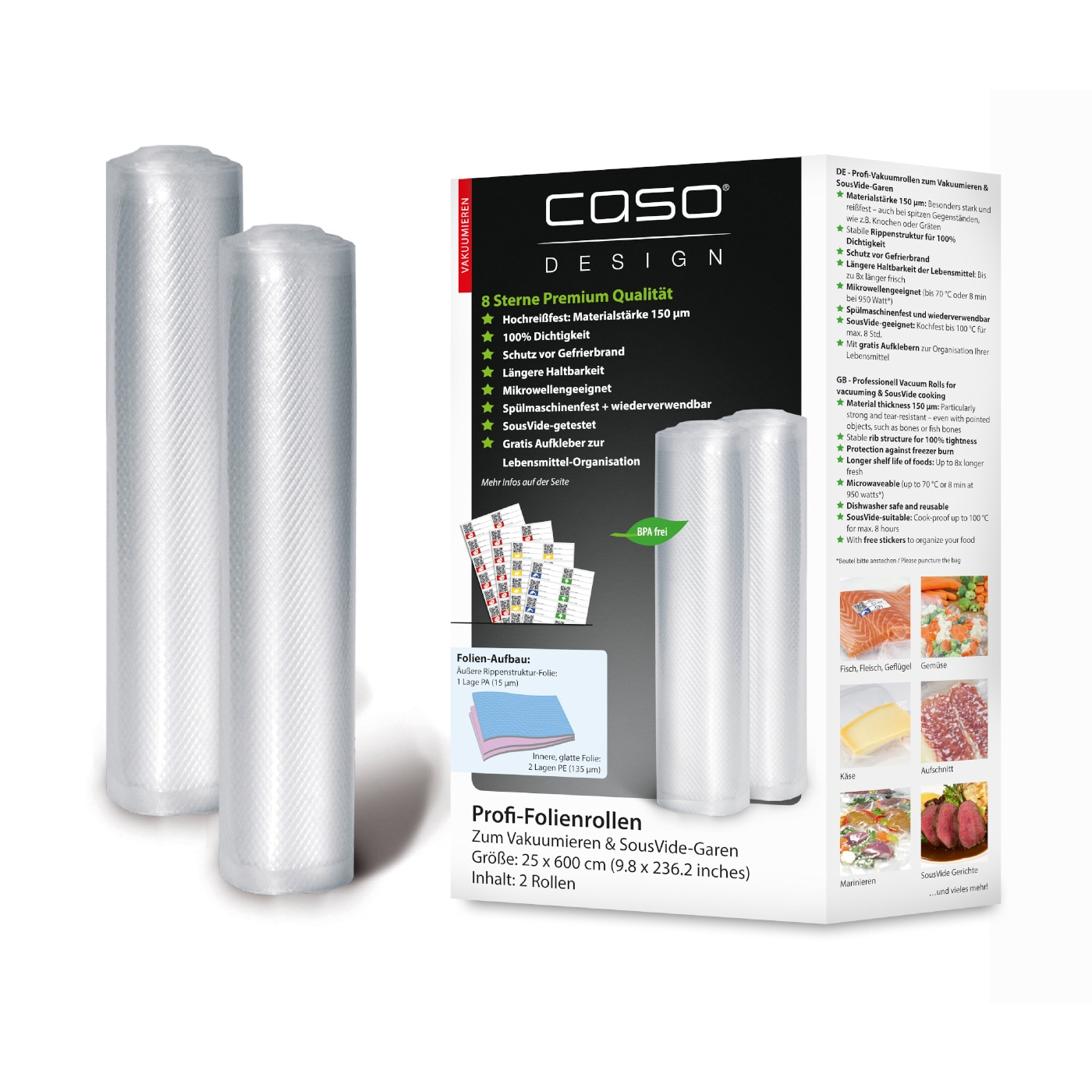 Caso | Foil Roll | 01225 | 2 | Dimensions (W x L) 25x600 cm | Transparent 01225