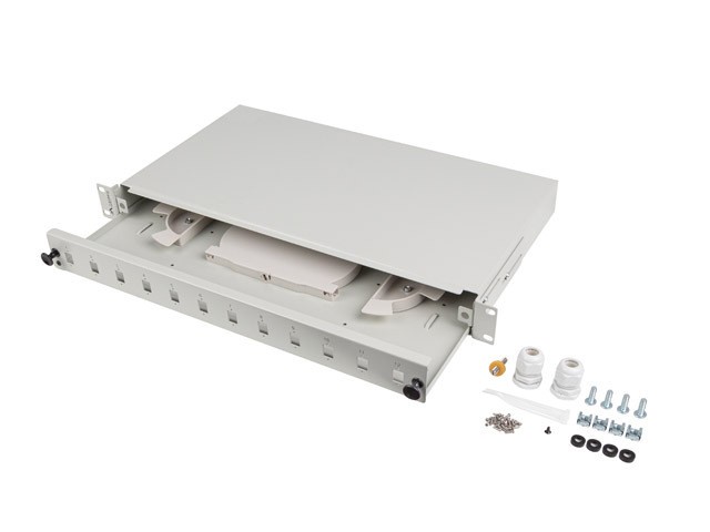 Fiber Optic Distribution Box 12XSC simplex/12XLC duplex rack 19 1U gray + accessories Serveru aksesuāri