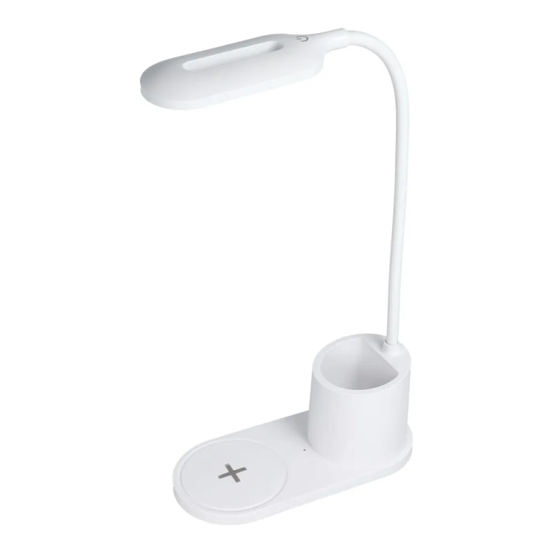 CP X2W 2in1 10W Universāls telefona bezvadu Qi lādētājs + Fleksibla Galda lampa ar pildspalvu trauku Balta iekārtas lādētājs
