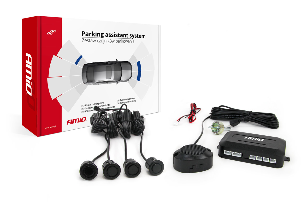 AMiO Reversing Parking Sensor Set Buzzer 4 Sensors Black 