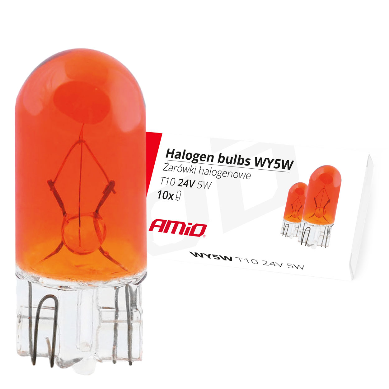 AMiO Halogen bulbs WY5W T10 5W W2.1x9.5d AMBER 24V 10pcs. auto spuldze