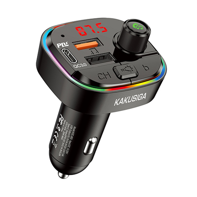iKaku KSC-693 Bluetooth FM / MP3 Transmiteris + 2x USB QC 3.0 3.1A + USB-C PD 20W Āuto ātrs lādētājs USB Play Melns FM transmiteris