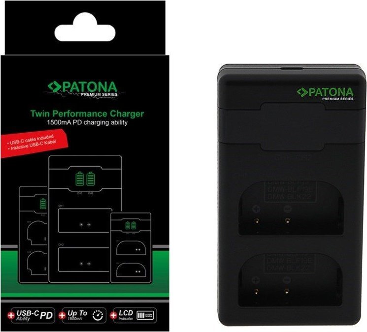 Patona Premium Twin Performance PD charger for Panasonic DMW-BLF19 with USB-C cable Baterija