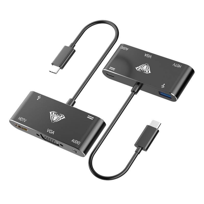 Aula OT-9573S 5in1 Hub adapteris USB-C uz Hdmi 4K 30Hz / VGA monitor / USB 3.0 / Audio 3.5mm / PD uzlāde kabelis video, audio