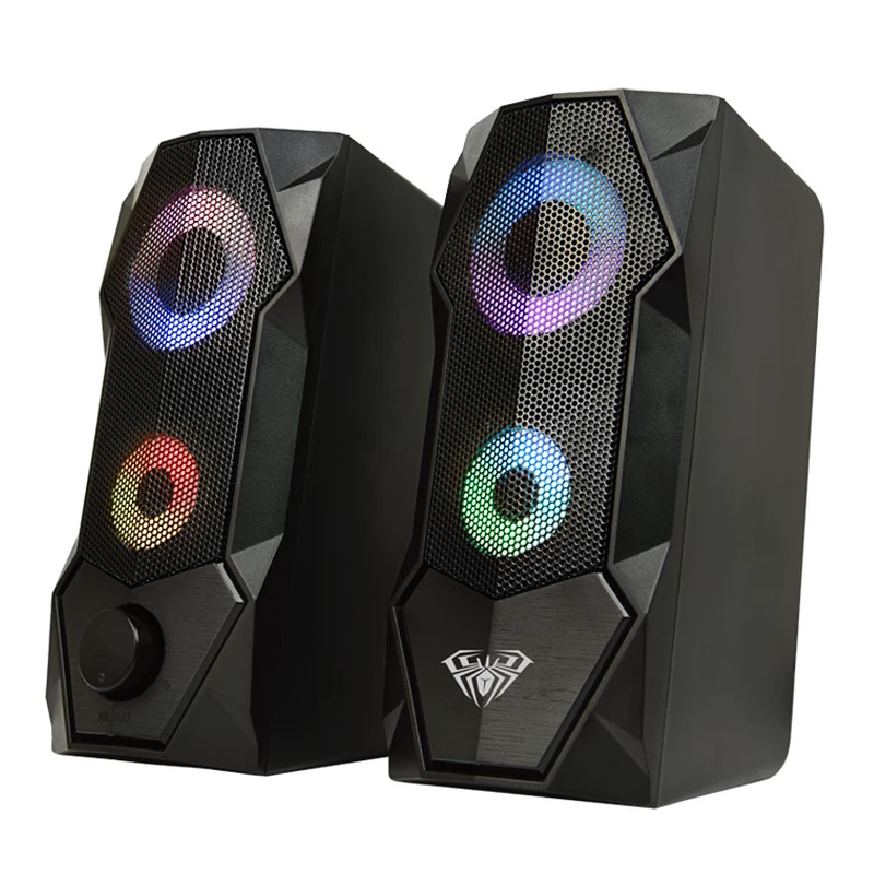 Aula N-301 Stilīgas Kompaktas Datora / Poratīvā 2.0 10W Stereo Skaļruņi 3.5mm + USB RGB + Pults Melna datoru skaļruņi